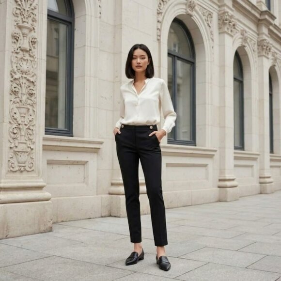 Ann Taylor Pants - NWT Ann Taylor Women's Navy Gold Button Dress Pants Work Slim Trousers 8